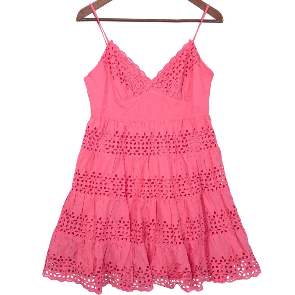 BCBG MAXAZRIA Eyelet Tiered Mini Sundress Sz 6 Pink Babydoll Barbiecore NWT-READ